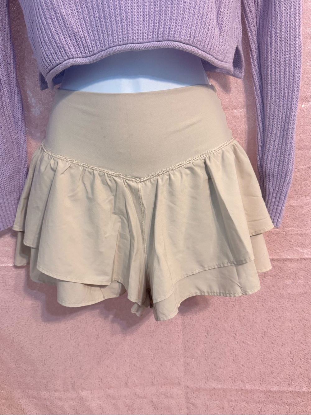 aerie Cream Tiered Ruffle Skort